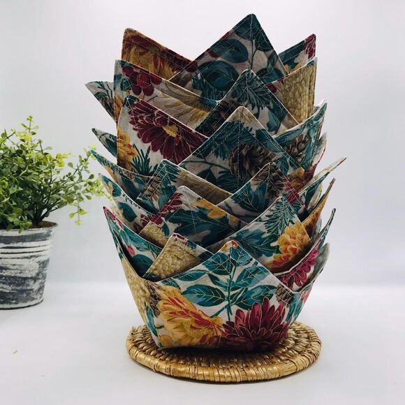 Microwave Soup Bowl Cozy, Reversible, Holiday Festive Dahlias Best Gift Idea - Picture 9 of 10